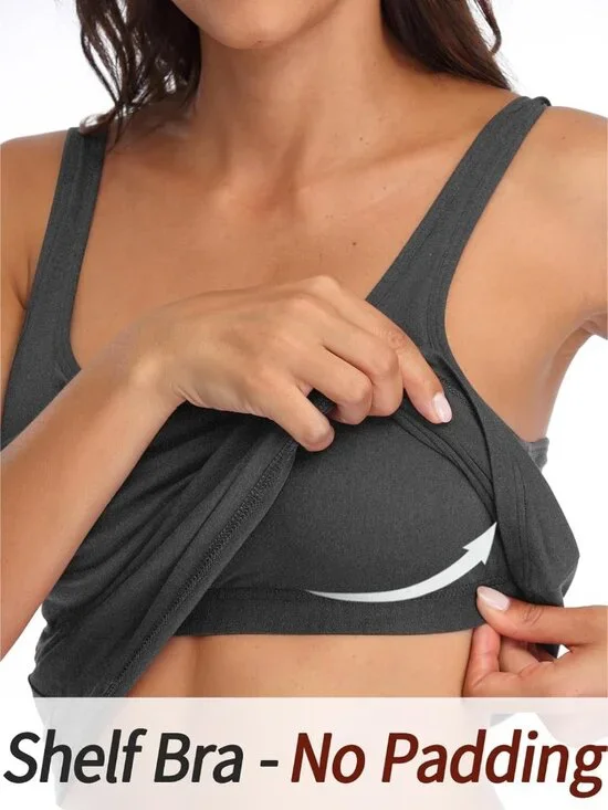 Women's Cotton Tank Top with Shelf Bra Adjustable Wider Strap Camisole Basic Cam - Picture 4 of 8